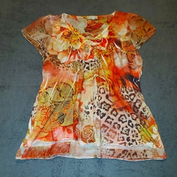 Multicolor Printed V-Neck Top Large - Picture 1 of 9